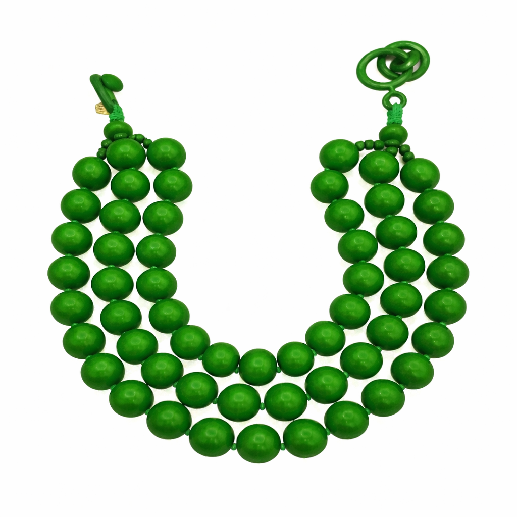 Georgiana Faceted Three Strand Green Resin Necklace