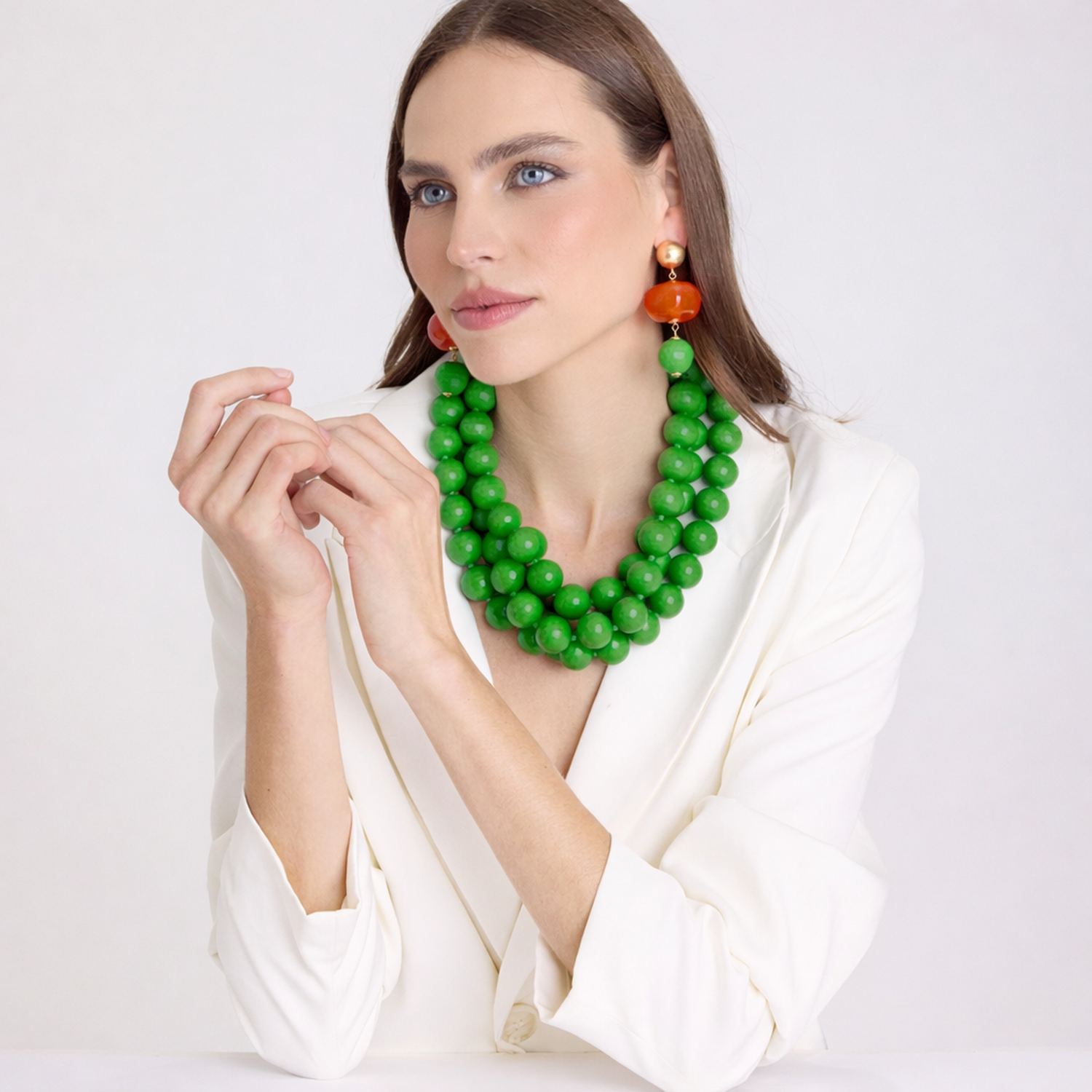 Georgiana Faceted Three Strand Green Resin Necklace