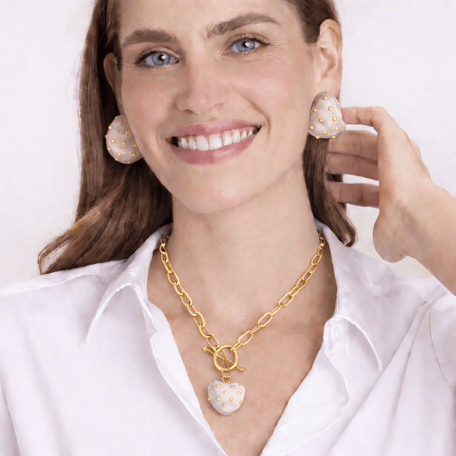 Celestine Mother Of Pearl Resin Heart Pendant