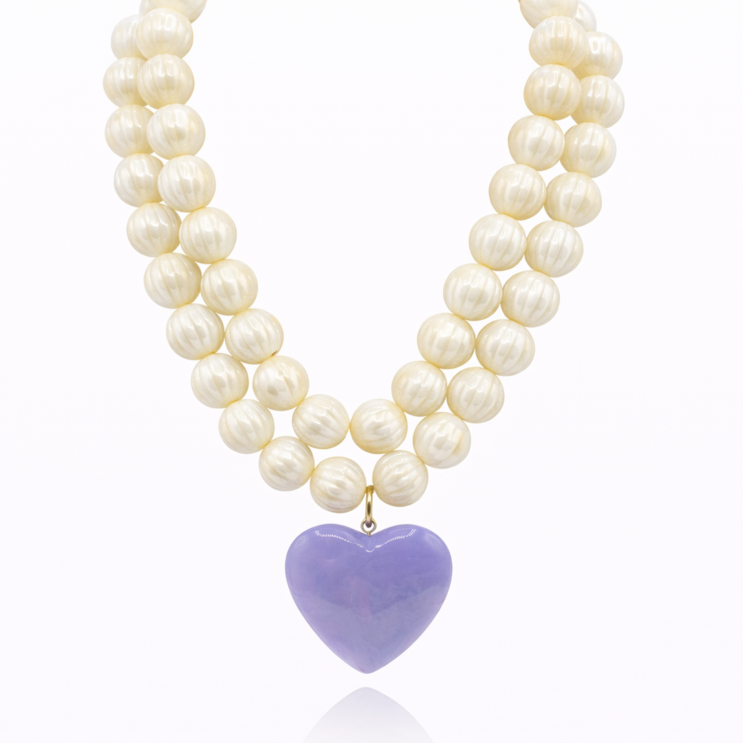 Amour Carved Mother Of Pearl Resin Bead With Lavender Resin Heart Pendant
