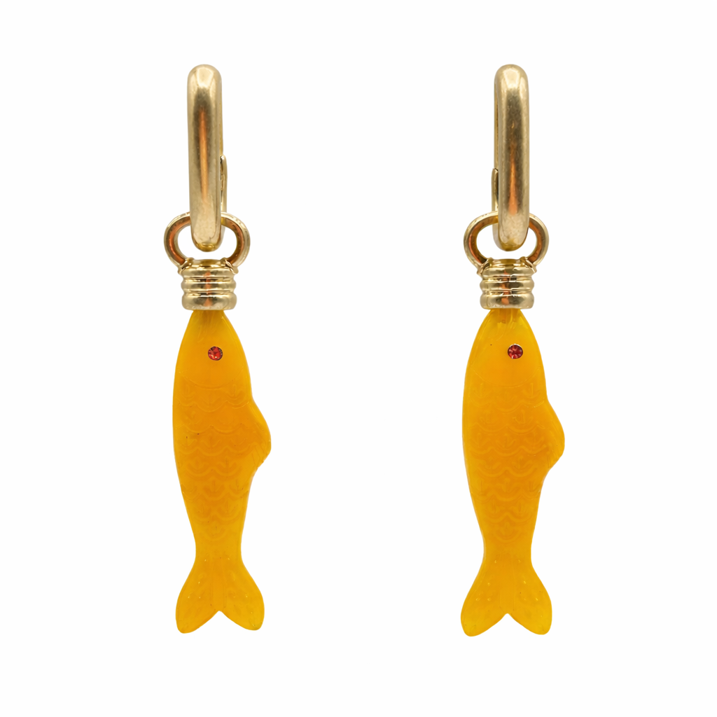 Fish Ochre Resin Drop Earrings
