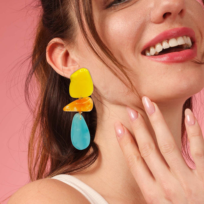 Yellow And Orange And Turquoise Rockstar Drop Earrings
