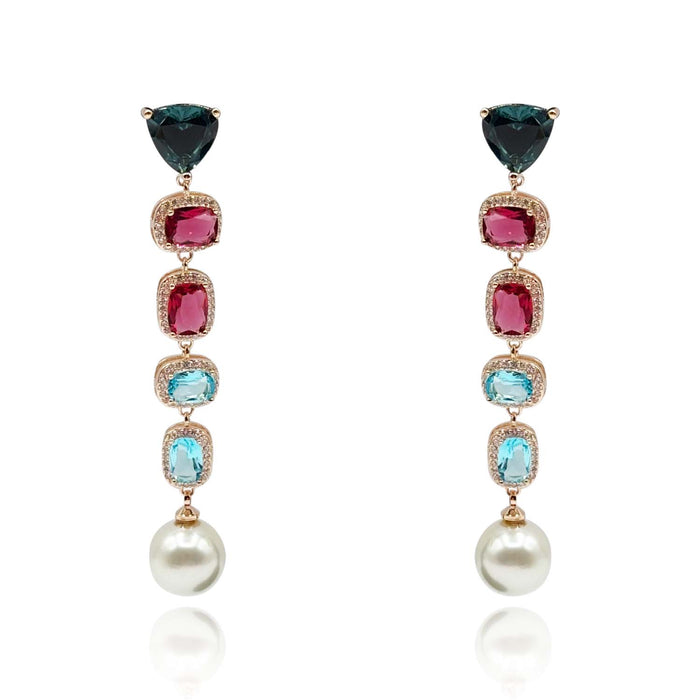 Multi Color And Pearl Drop Hanging Earrings