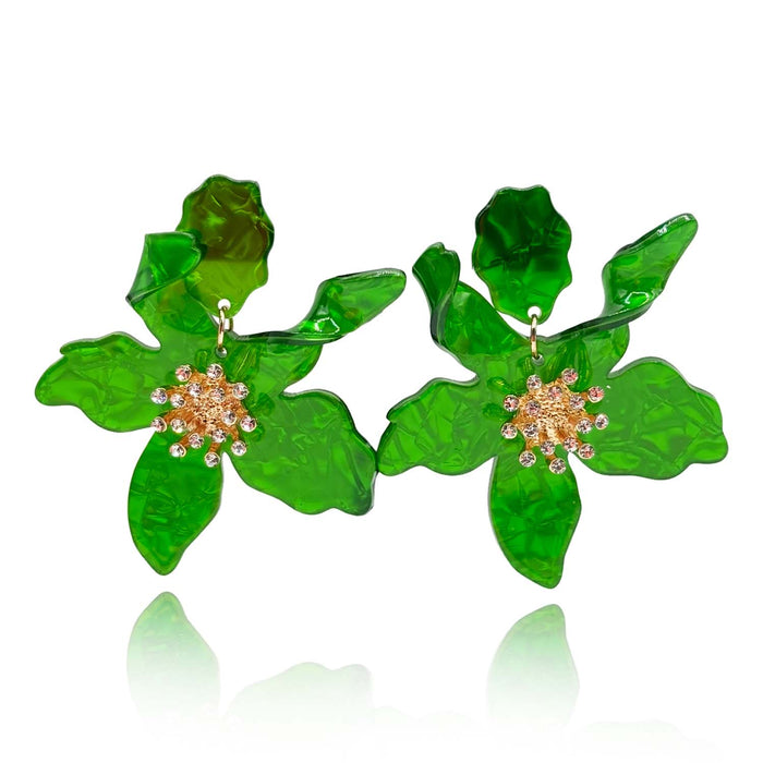 Bright Green Floral Resin Drop Earrings