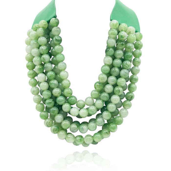 Multi-Strand Jade Green  Resin Necklace With Vegan Adjustable Clasp