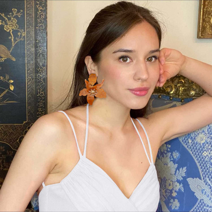 Caramel Floral Resin Drop Earrings
