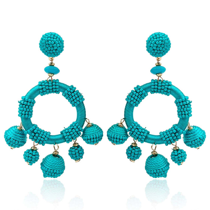 Turquoise Silk Hand Beaded Drop Earrings