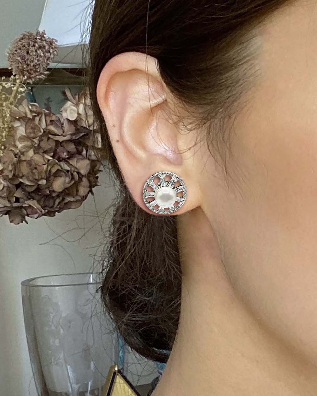 Pearl And Baguette Pinwheel Clip Earrings