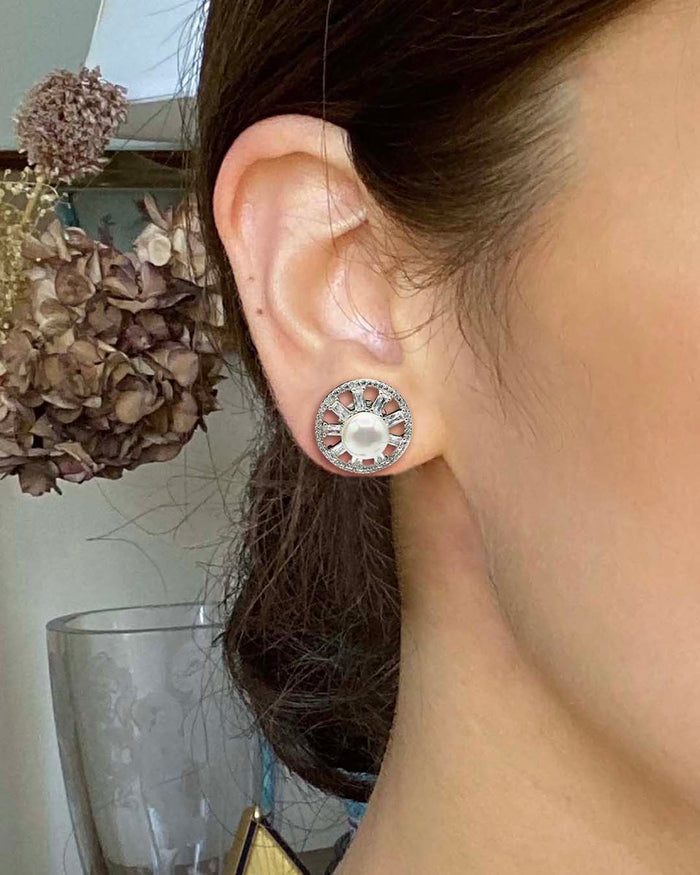 Pearl And Baguette Pinwheel Clip Earrings