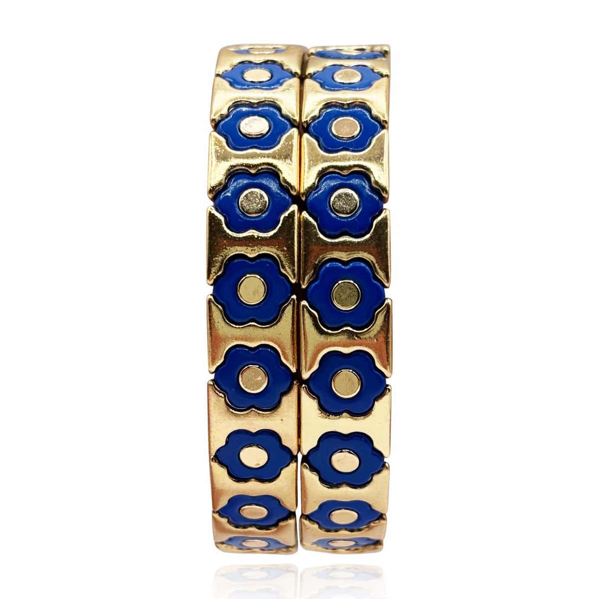 Navy And Gold Enamel Two-Strand Elasticized Bracelets