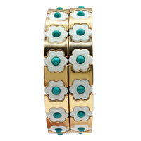 Turquoise, White, And Gold Enamel Two-Strand Elasticized Bracelets