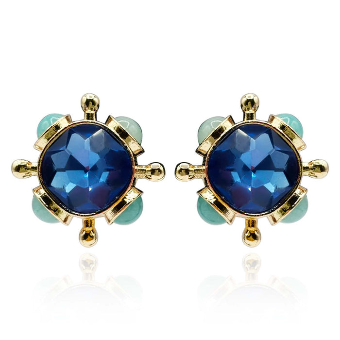 Sapphire and Blue Chalcedony Sputnik Clip On Earrings