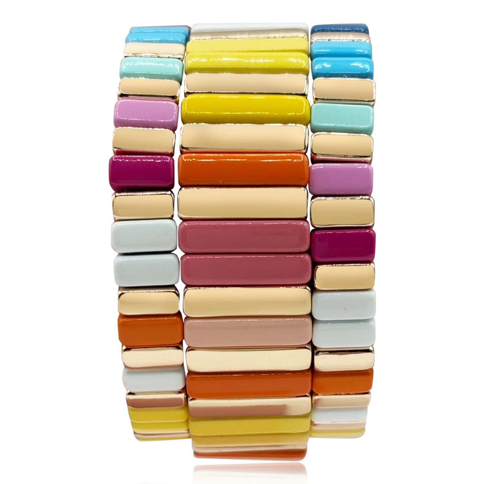 Multi Pastel And Bright Enamel Stretch Three Piece Bracelet Set