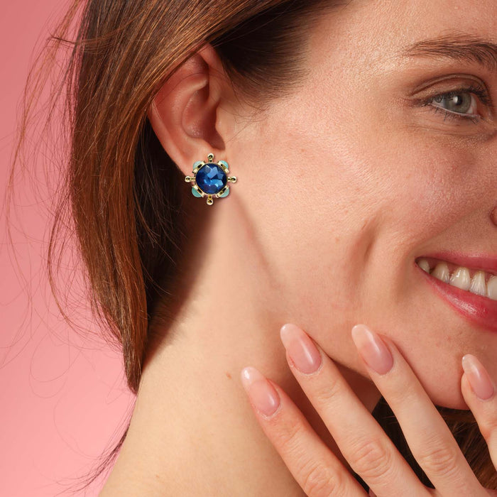 Sapphire and Blue Chalcedony Sputnik Clip On Earrings