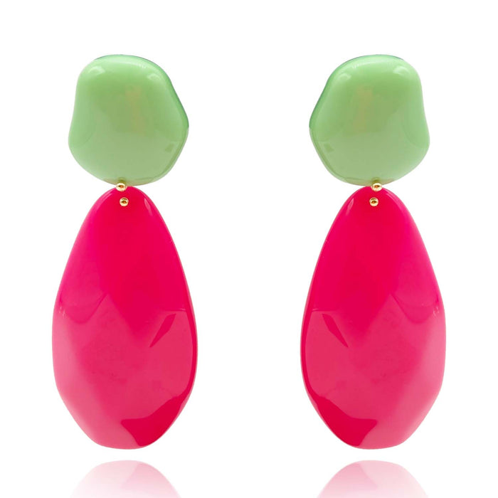 Celadon And Fuschia Pebble Resin Earrings