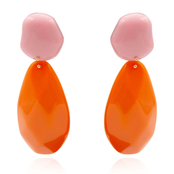 Pink And Orange Pebble Resin Earrings