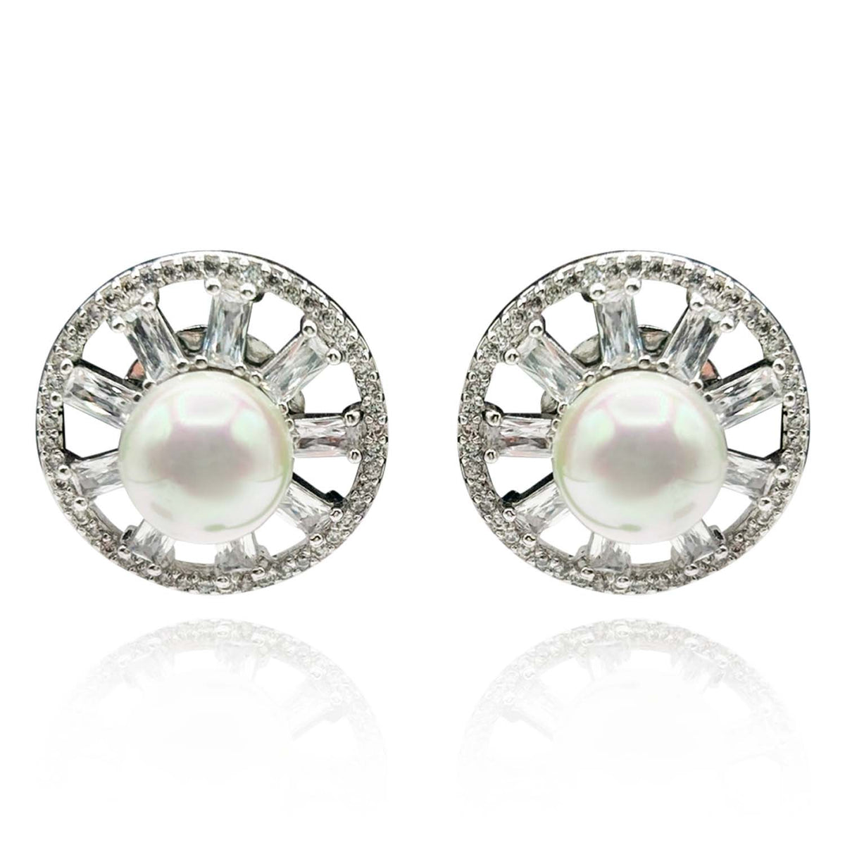 Pearl And Baguette Pinwheel Clip Earrings