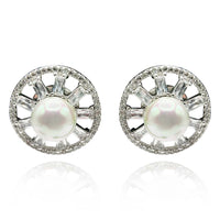 Pearl And Baguette Pinwheel Clip Earrings