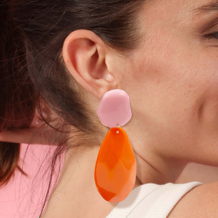 Pink And Orange Pebble Resin Earrings