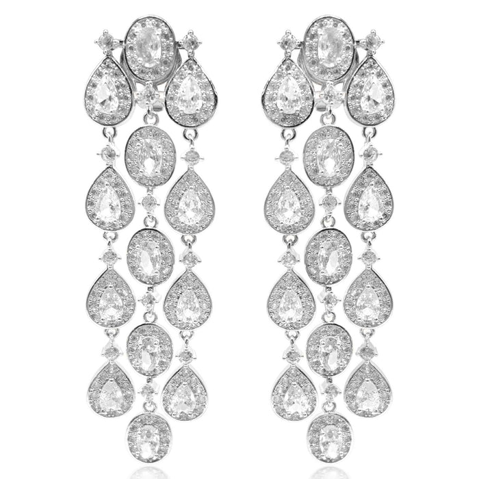Multi Shape Crystal Drop Clip On Earrings Set In Rhodium