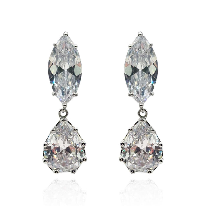 Marquise And Pear Shape Diamond Cubic Zirconium Cip on Earrings