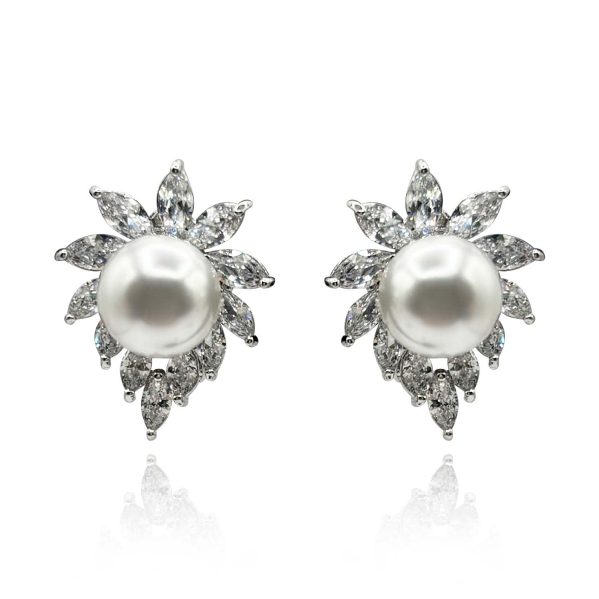 Shell Pearl And Marquise Diamond Clip On Earrings
