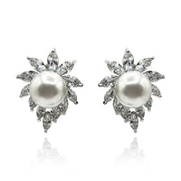 Shell Pearl And Marquise Diamond Clip On Earrings