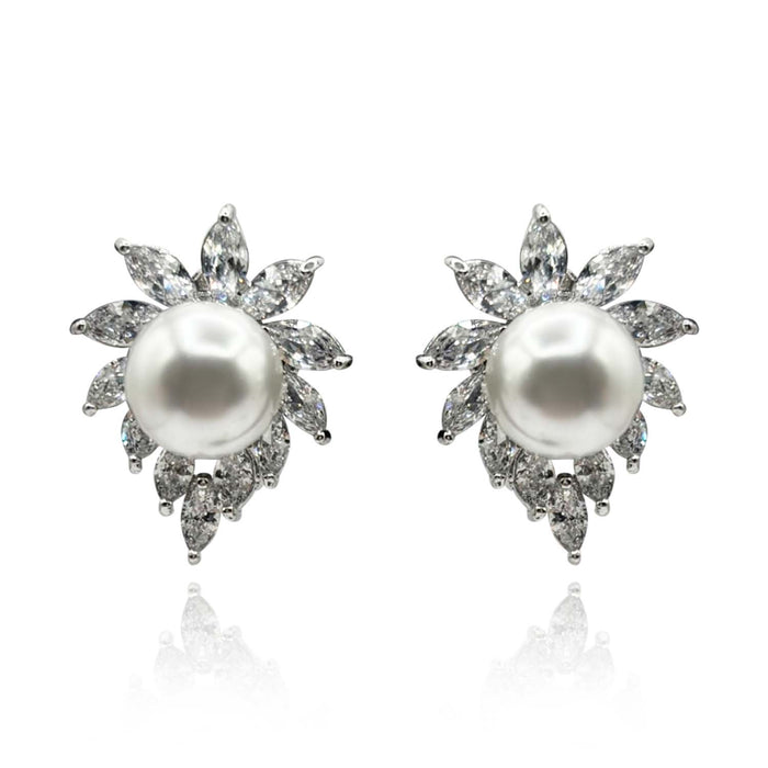 Shell Pearl And Marquise Diamond Clip On Earrings