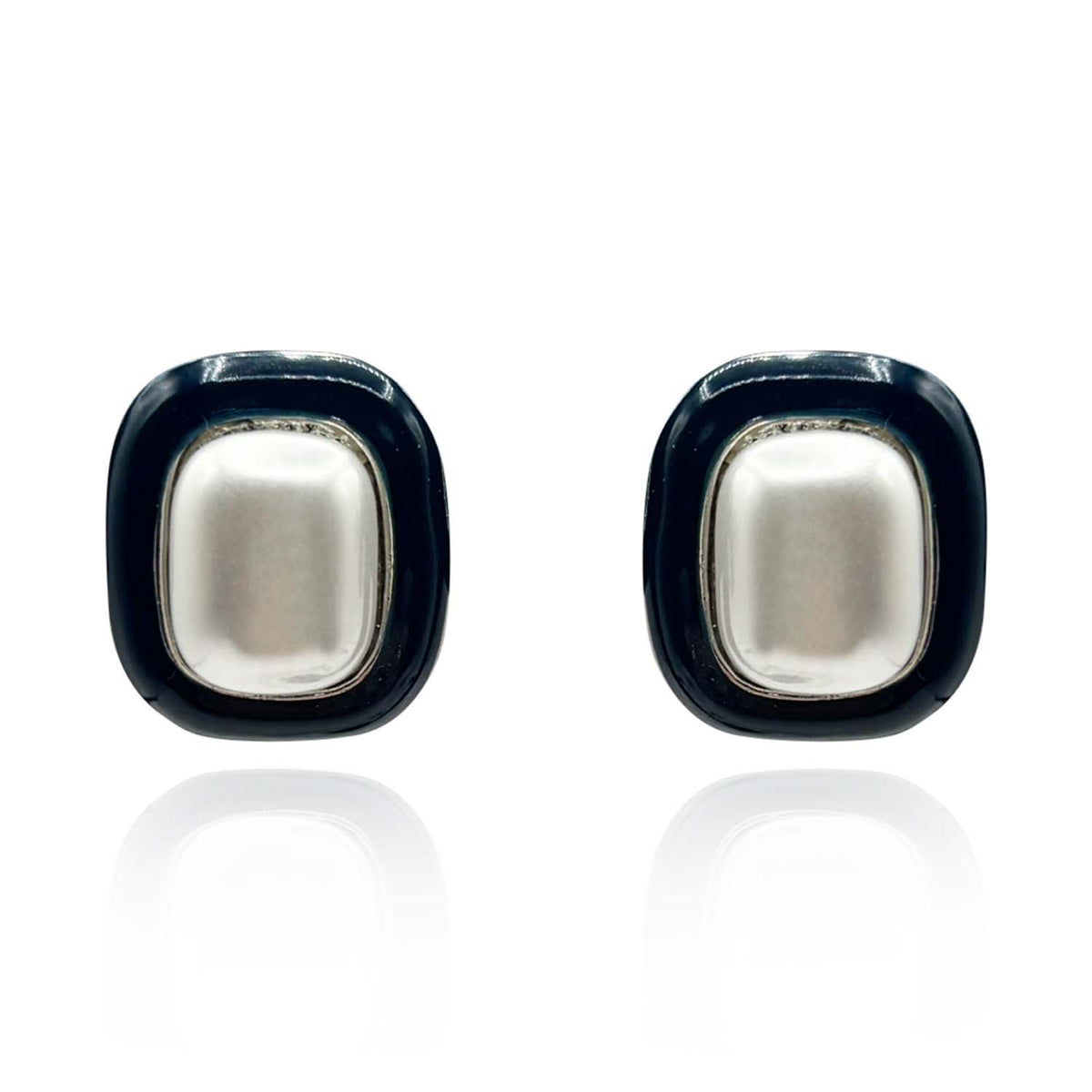 Belle Black Enamel And Pearl Clip On Earrings