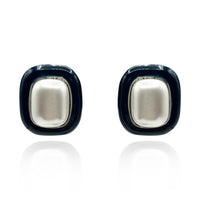 Belle Black Enamel And Pearl Clip On Earrings