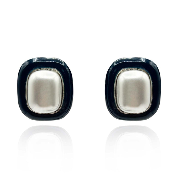 Belle Black Enamel And Pearl Clip On Earrings