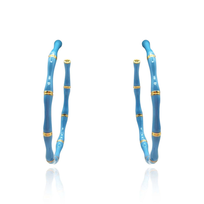 Turquoise Enamel And Gold Plated Bamboo Earrings