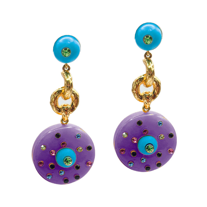 Isabella Turquoise And Amethyst Resin Pierced Drop Earrings