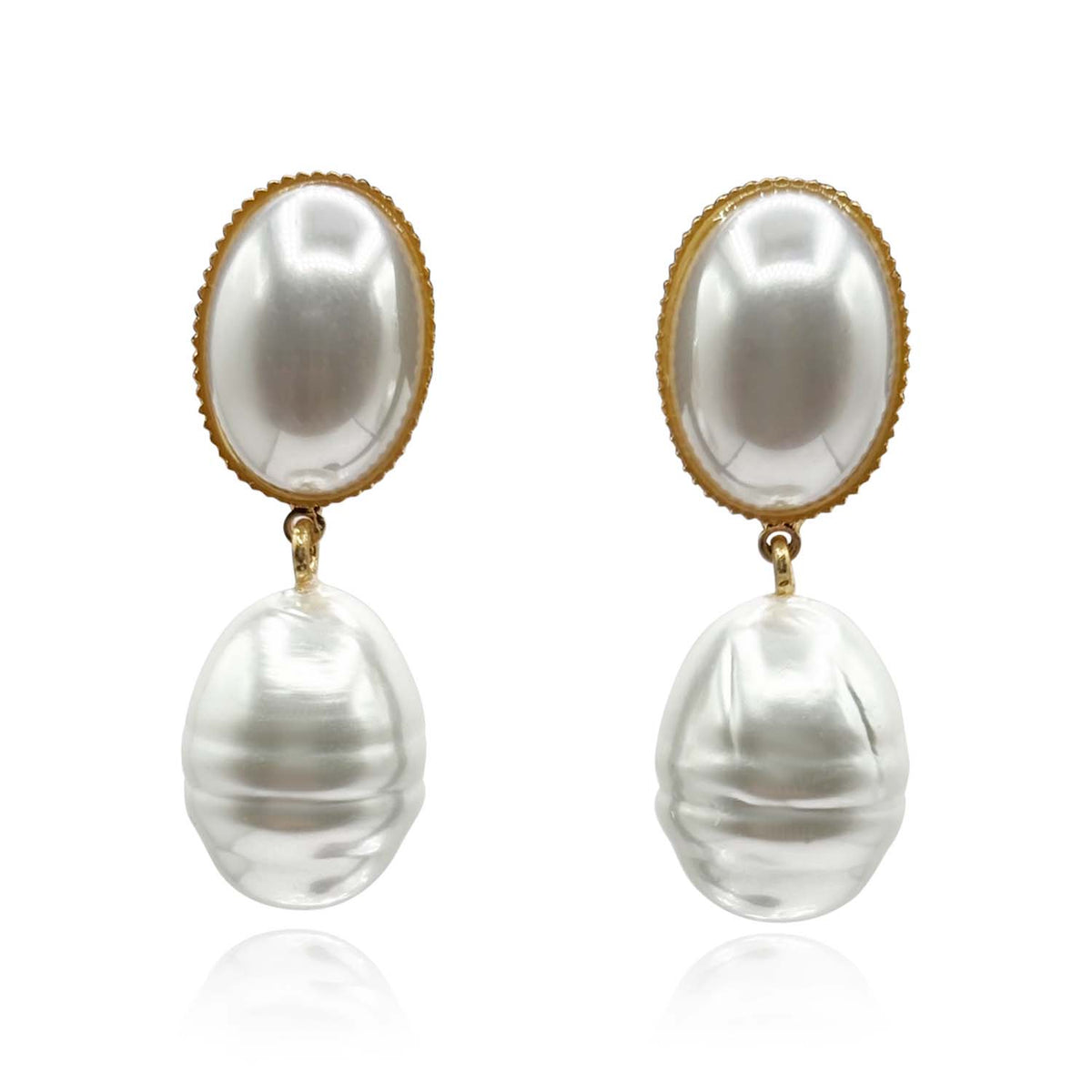 EMMA BAROQUE WHITE GLASS PEARL DROP CLIP EARRINGS