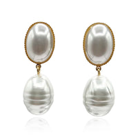 EMMA BAROQUE WHITE GLASS PEARL DROP CLIP EARRINGS