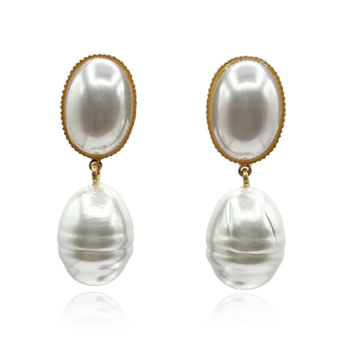 EMMA BAROQUE WHITE GLASS PEARL DROP CLIP EARRINGS
