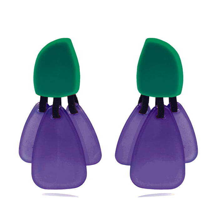 Patrizia Green Resin Pierced Top Earrings With Amethst Resin Drops