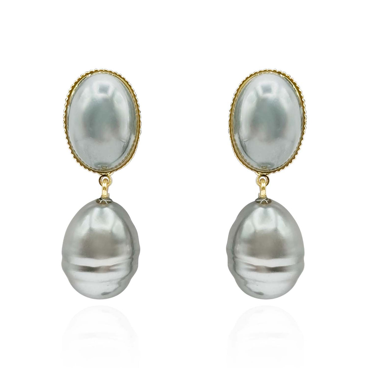 EMMA BAROQUE GREY GLASS PEARL DROP CLIP EARRINGS