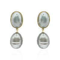 EMMA BAROQUE GREY GLASS PEARL DROP CLIP EARRINGS