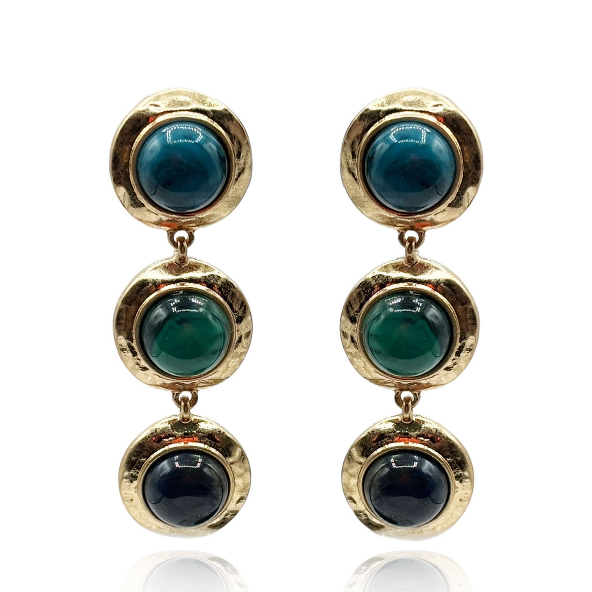 Flora Three Stone Turquoise And Malachite Resin Pierced Earrings