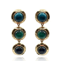 Flora Three Stone Turquoise And Malachite Resin Pierced Earrings