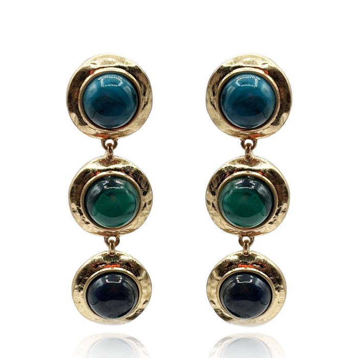 Flora Three Stone Turquoise And Malachite Resin Pierced Earrings