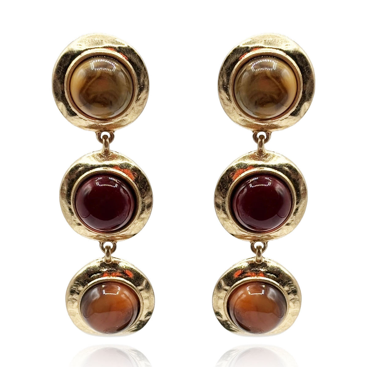 Flora Three Stone Carnelian and Amber Resin Pierced Earrings