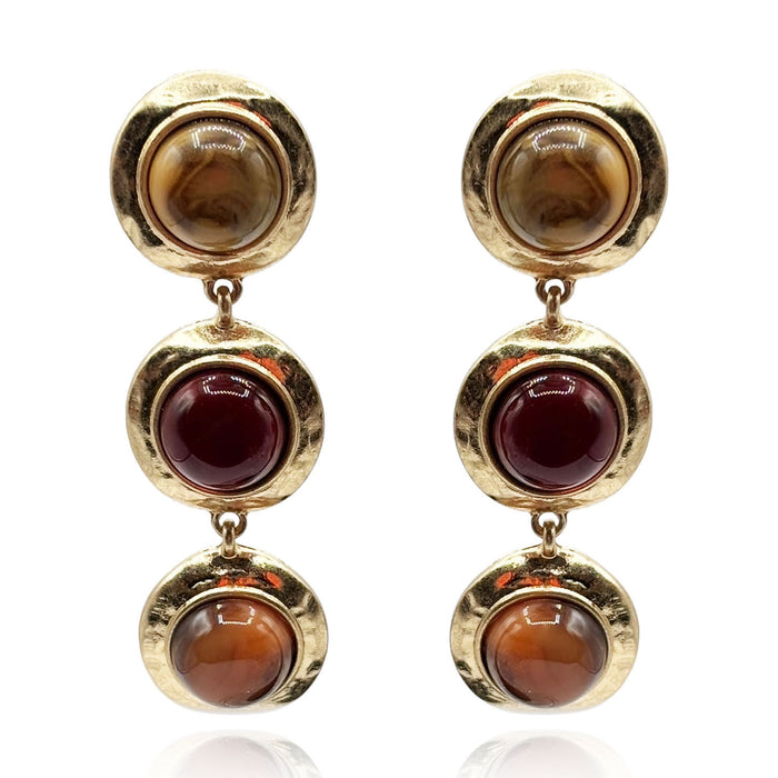 Flora Three Stone Carnelian and Amber Resin Pierced Earrings