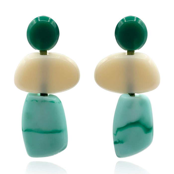 Puzzle Resin Green Multi Triple Drop Earrings