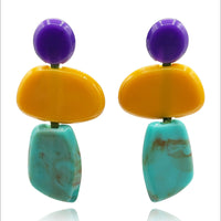 Puzzle Purple, Amber, Turquoise Multi Triple Drop Earrings