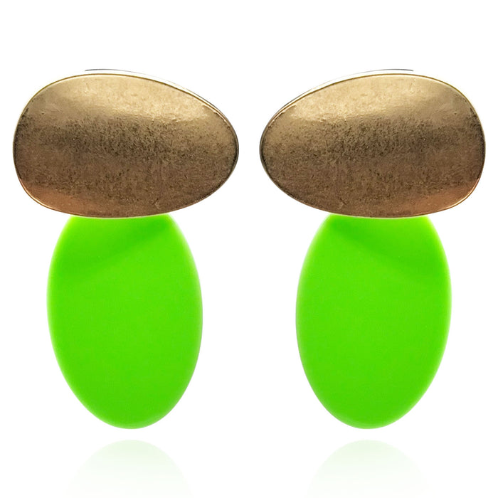 Chiara Worn Gold And Lime Green Pierced Resin Drop Earrings