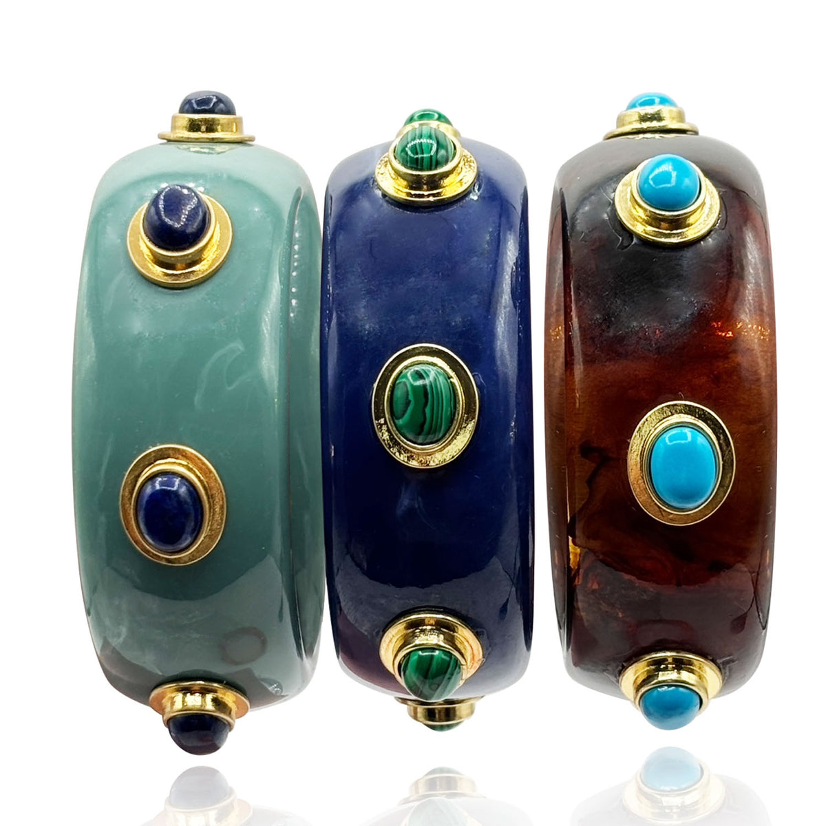 Renee Bangle In Tortoise Resin And Turquoise Stones