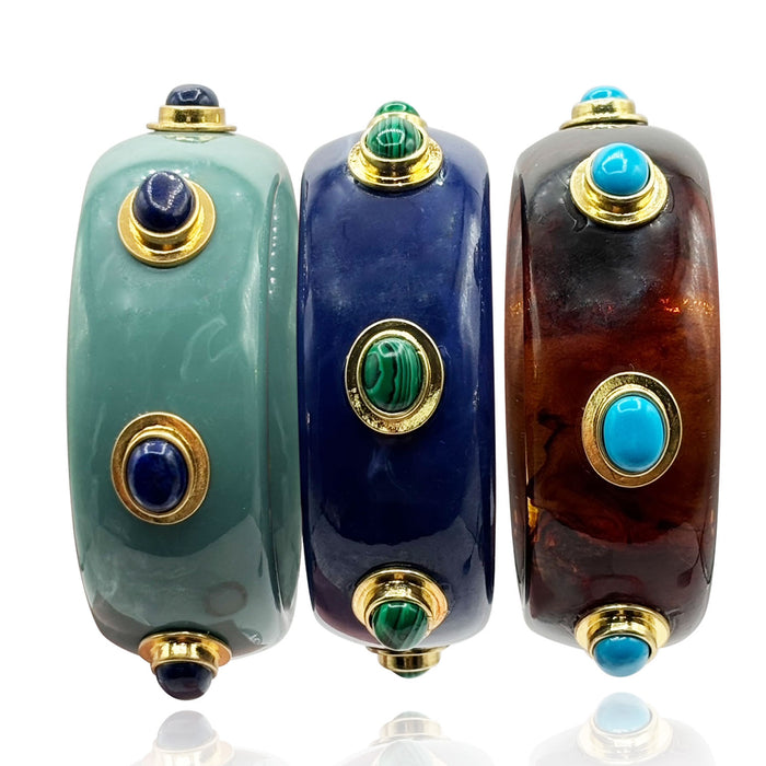 Renee Bangle In Turquoise Resin And Lapis Stones