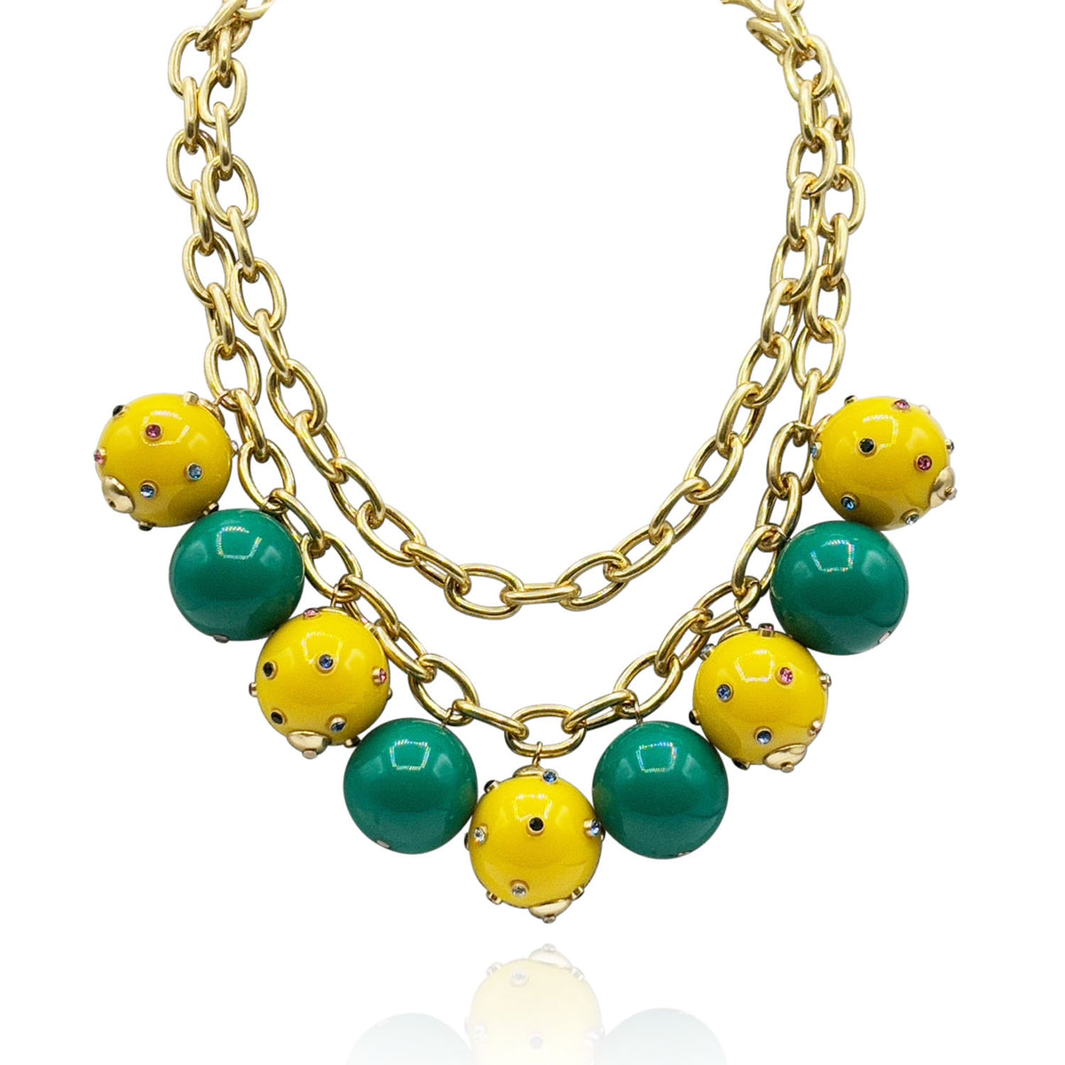 Valentina Studded Amber And Jade Studded Ball Necklace